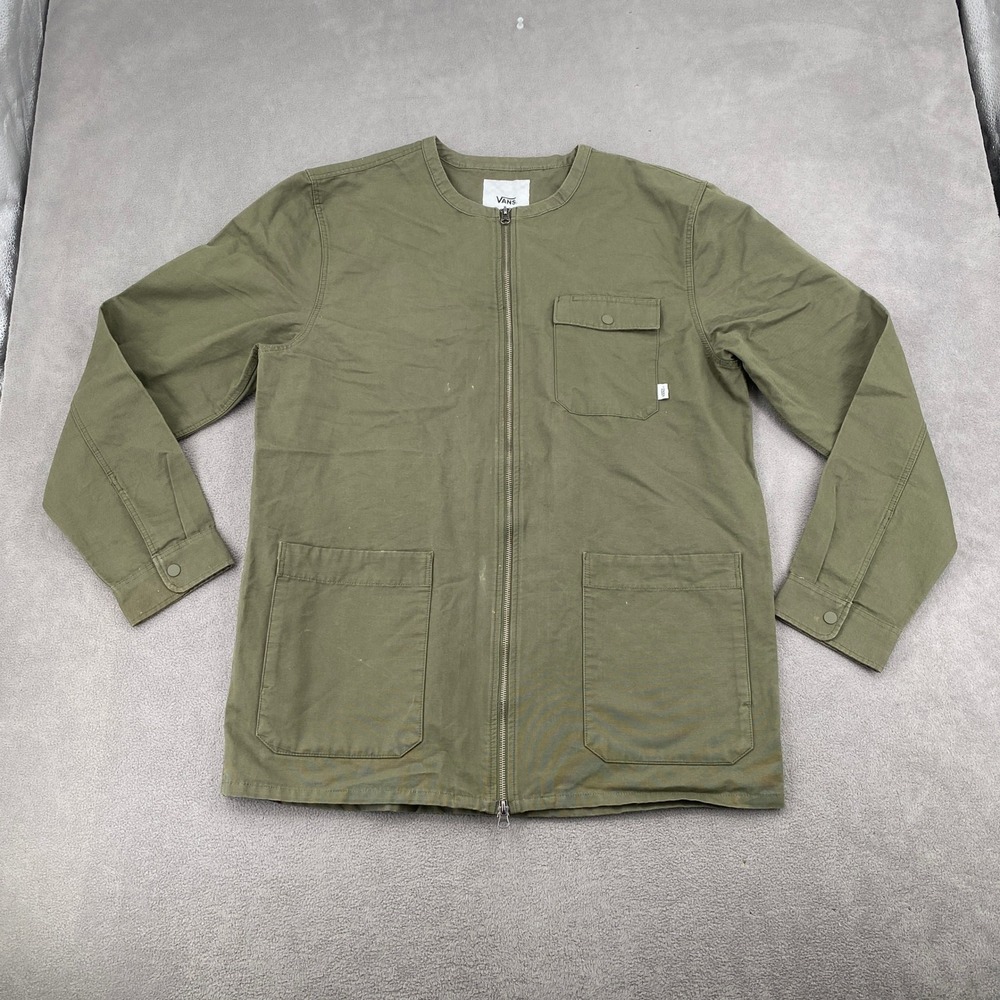 Vans Mens XL Olive Green Cotton Canvas Collarless Full Zip Chore Jacket Coat